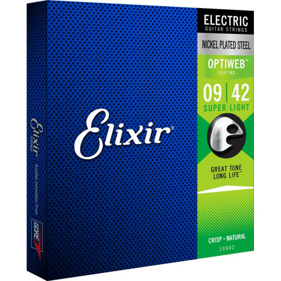 Cordes guitare électrique Super light 09/42 Acier nickelé Optiweb Elixir