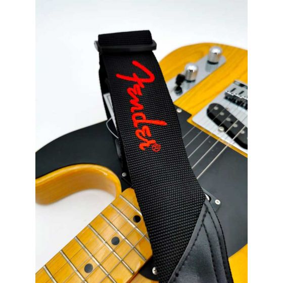 Fender Sangle Black Polyster Red Logo