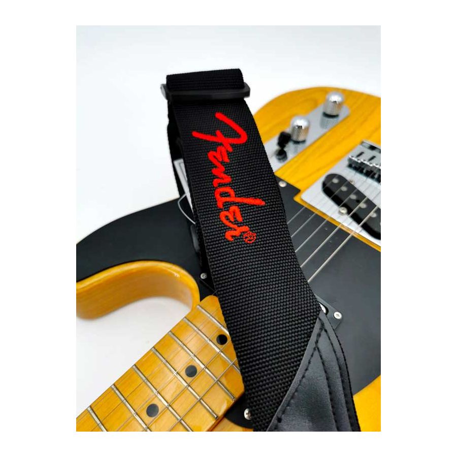 Sangle polyester noir Logo rouge Fender®