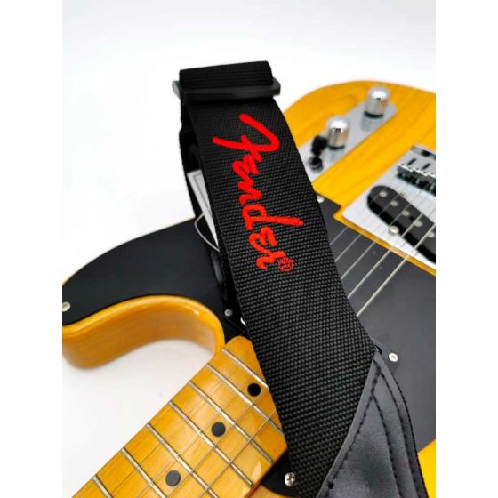 Sangle polyester noir Logo rouge Fender®
