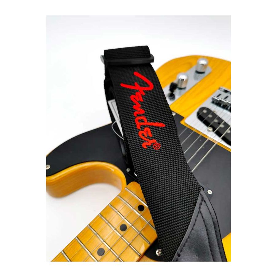Sangle polyester noir Logo rouge Fender®