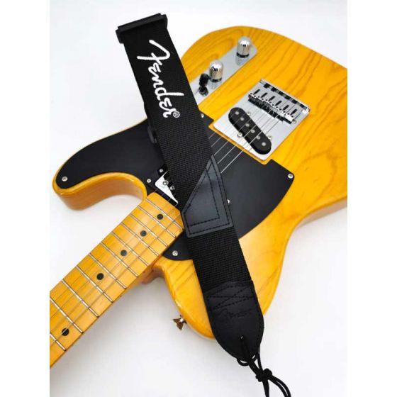 Sangle polyester noir Logo blanc Fender®