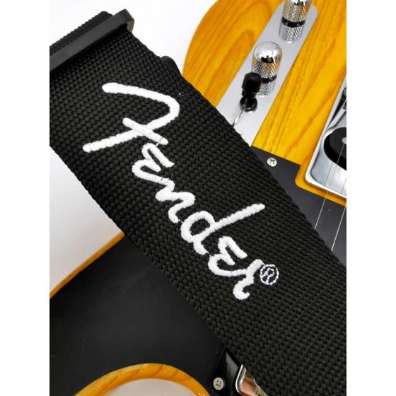 Sangle polyester noir Logo blanc Fender®
