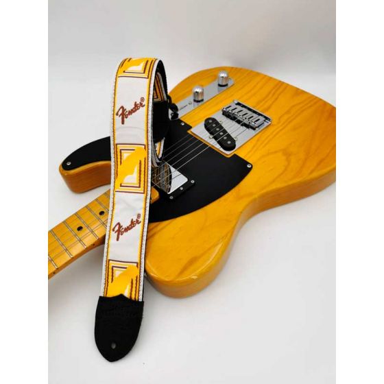 Sangle guitare Fender monogrammed Logotype white yellow brown