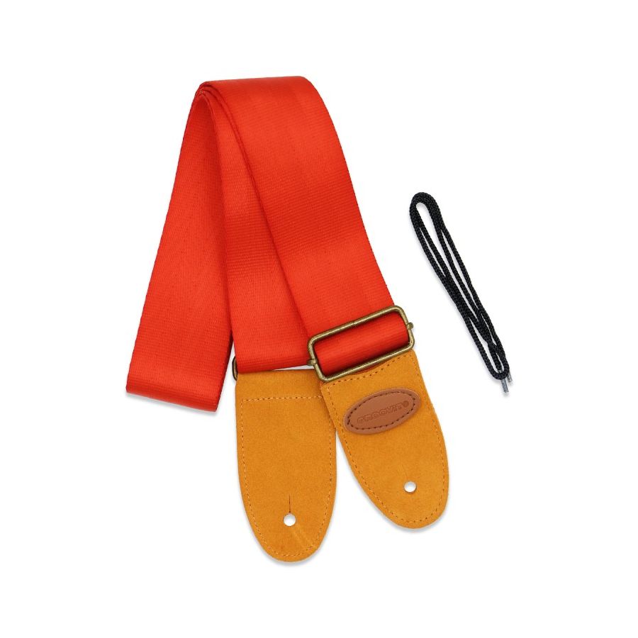 Sangle rouge unie embout cuir marron GROOVIT