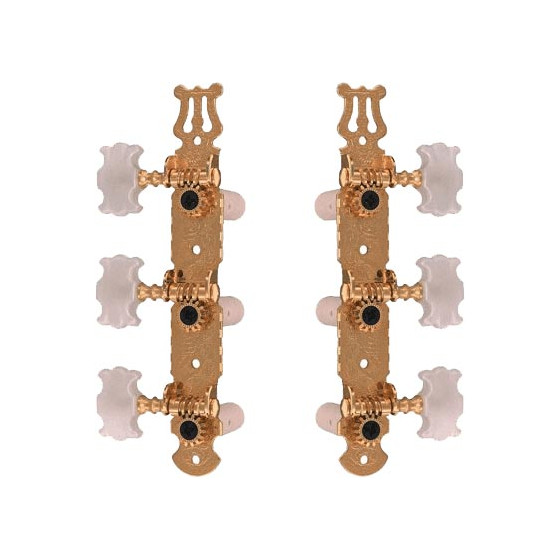 Mécaniques guitare platines dorées boutons nacrés - lot de 2 (3+3)