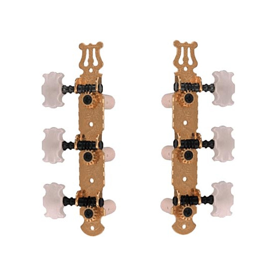 Mécaniques guitare platines dorées boutons nacrés - lot de 2 (3+3)