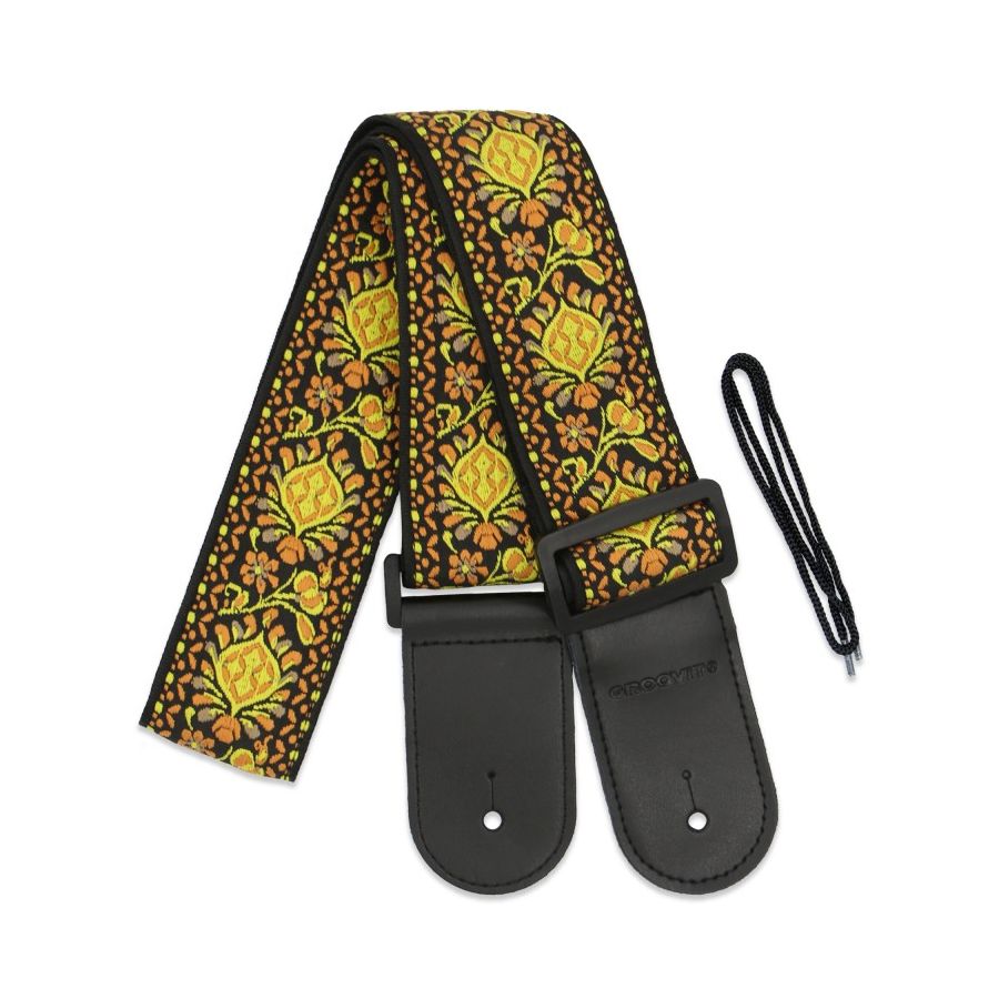 Sangle Jacquard Water Drop Flower 1 embout cuir GROOVIT