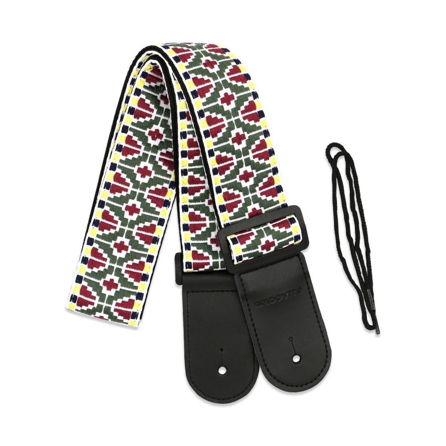 Sangle Jacquard vert embout cuir GROOVIT