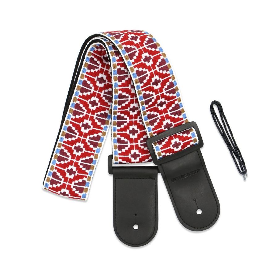 Sangle Jacquard rouge embout cuir GROOVIT