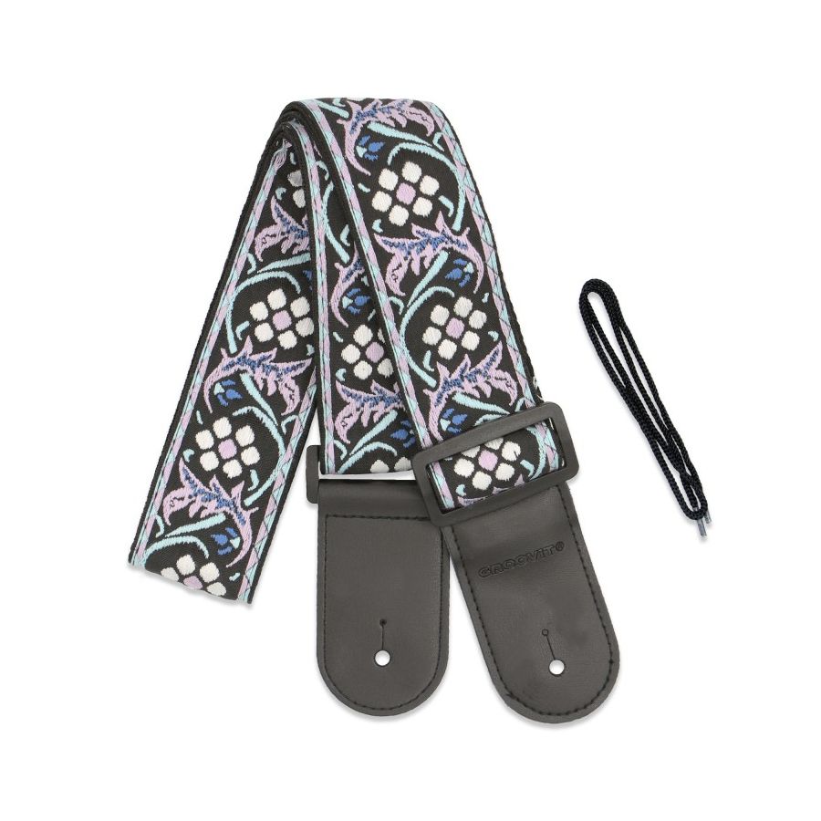 Sangle Jacquard Feuilles 4 embout cuir GROOVIT