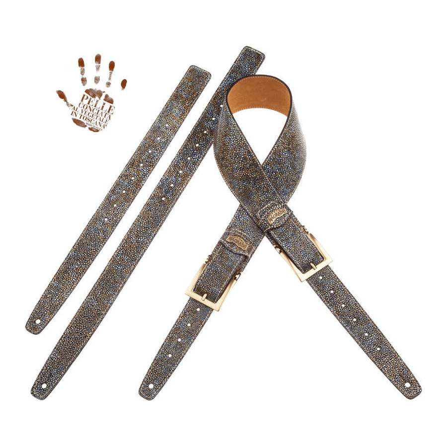 Sangle Twin Buckle TS cuir gris Seurat blanc 7cm Magrabo Sangle Twin Buckle TS cuir gris Seurat blanc 7cm Magrabo