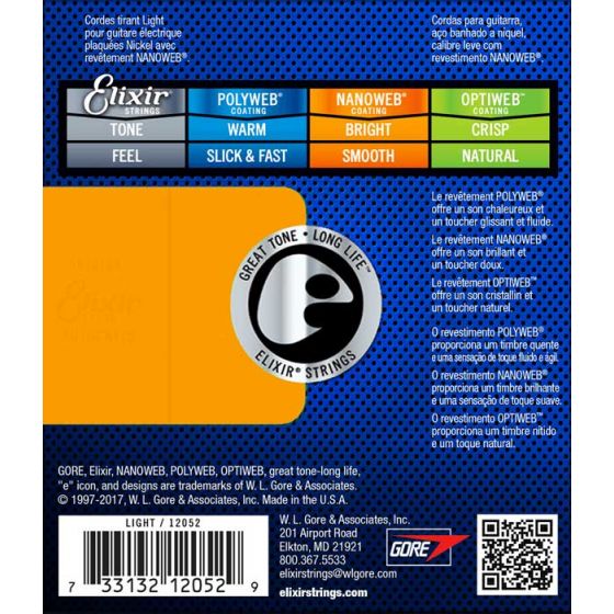 Cordes guitare électrique Light 10/46 Acier nickelé Nanoweb Elixir