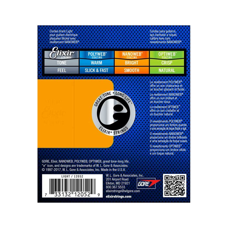 Cordes guitare électrique Light 10/46 Acier nickelé Nanoweb Elixir
