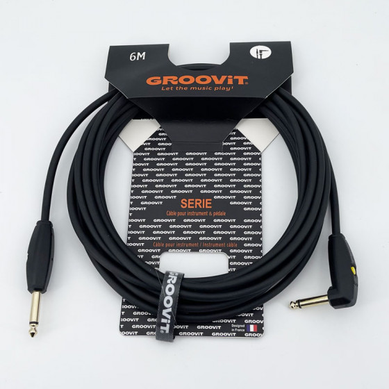 Cable 24AWG noir Tressé Blindé Switch Mute jacks Droit-Coudé 6m Groovit
