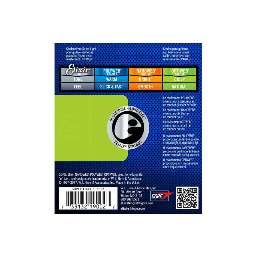Cordes guitare électrique Light 10/46 Acier nickelé Optiweb Elixir