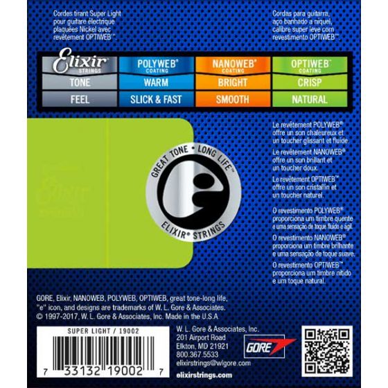 Cordes guitare électrique Super light 09/42 Acier nickelé Optiweb Elixir