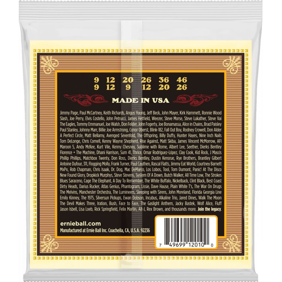 Cordes guitare Folk Earthwood Light 80/20 Bronze 12 cordes Ernie Ball