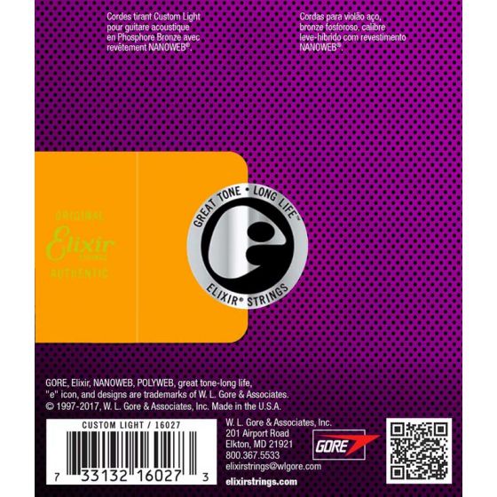 Cordes guitare acoustique Custom Light 11/52 Phosphore Bronze 80/20 Nanoweb