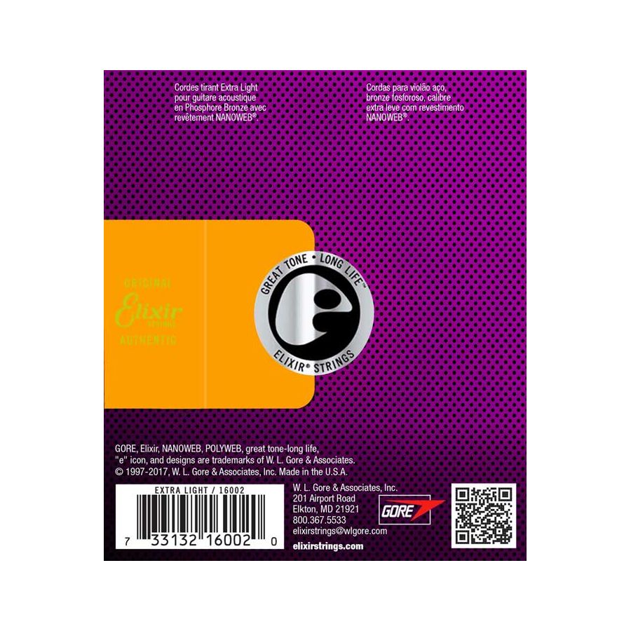 Cordes guitare acoustique Extra Light 10/47 Phosphore Bronze 80/20 Nanoweb Elixir