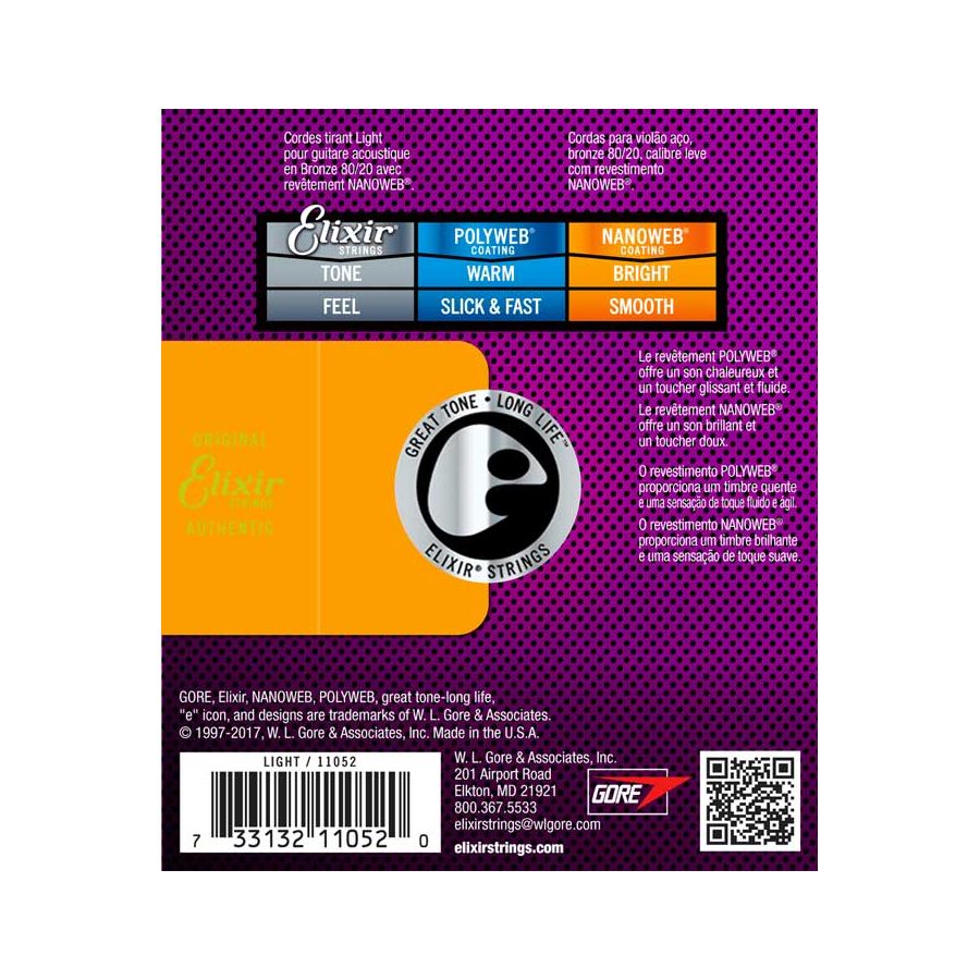 Cordes guitare acoustique Light 12/53 Bronze 80/20 Nanoweb Elixir