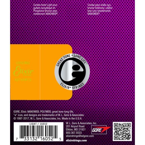Cordes guitare acoustique Light 12/53 Phosphore Bronze Elixir