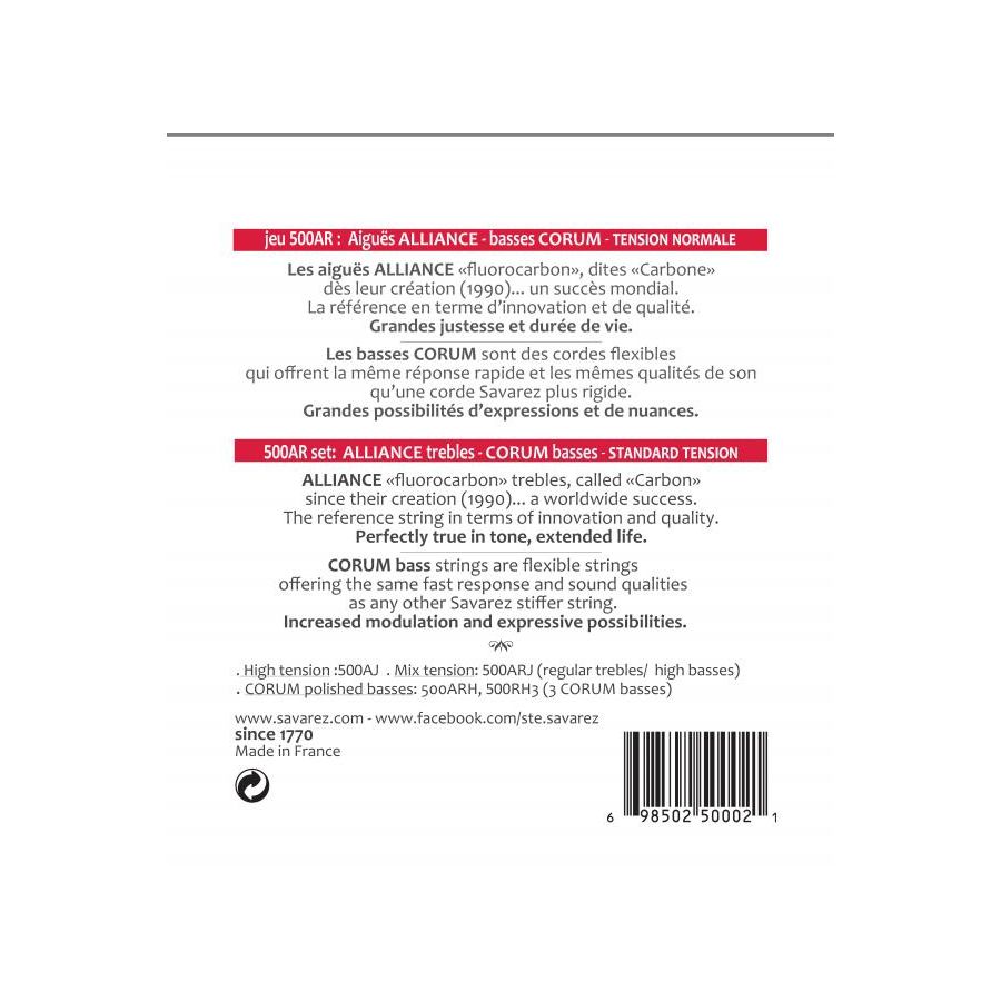 Cordes guitare classique Alliance Corum Rouge tension normale Savarez
