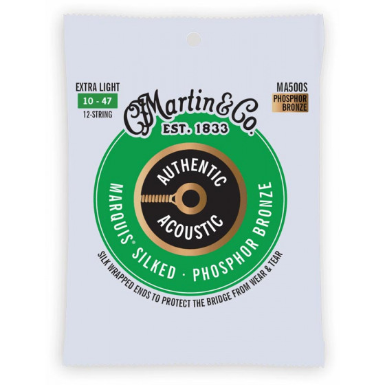 Cordes guitare acoustique Martin & Co Authentic Silked, 12c, Extra Light, 92/8