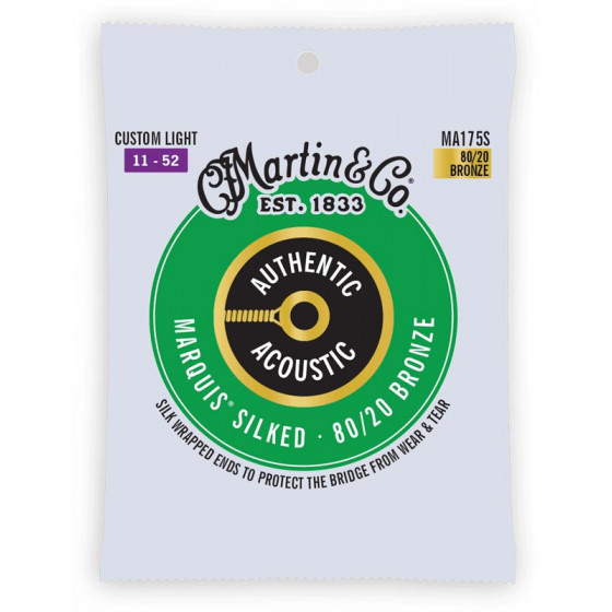 Cordes guitare acoustique Martin & Co Authentic Silked, Custom Light, 80/20