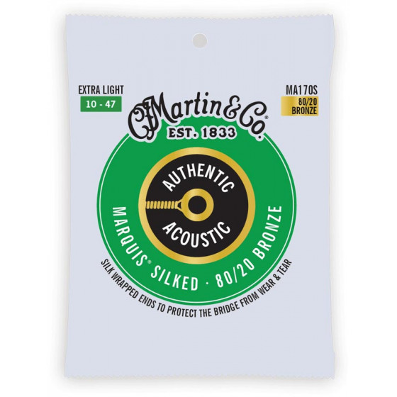 Cordes guitare acoustique Martin & Co Authentic Silked, Extra Light, 80/20