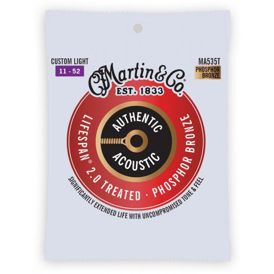 Cordes guitare acoustique Martin & Co Authentic Treated, Custom Light, 92/8