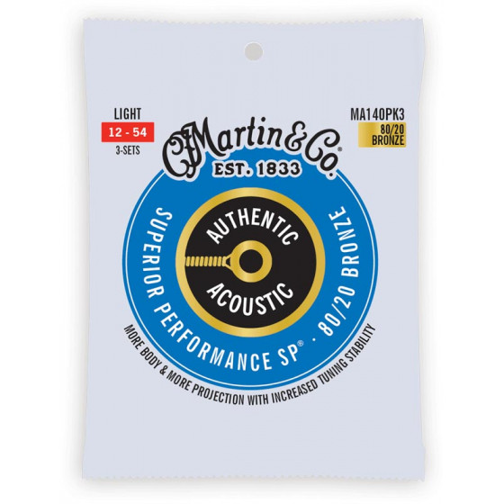 Cordes guitare acoustique Martin & Co Pack de 3 jeux, Light MA140