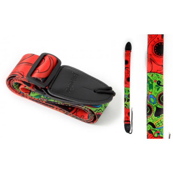 Sangle guitare WSL TdM vert sur rouge