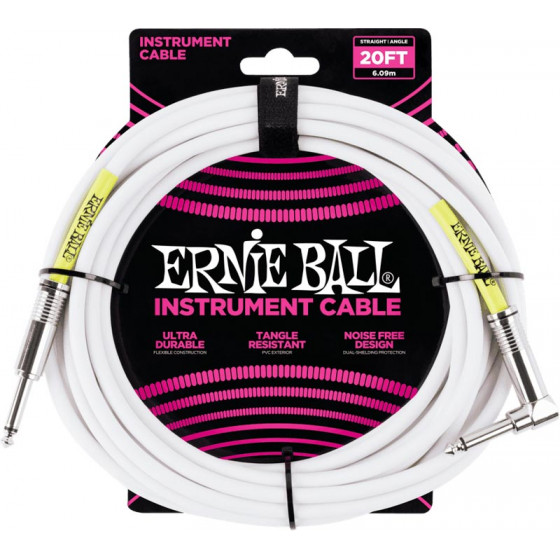 Cables Ernie Ball mono classic jack/jack coudé 6m blanc