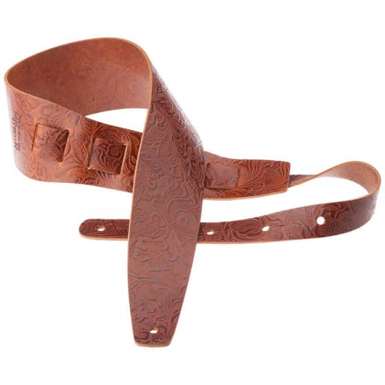 Sangle Holes HC cuir marron embossé Floral 8cm Magrabo