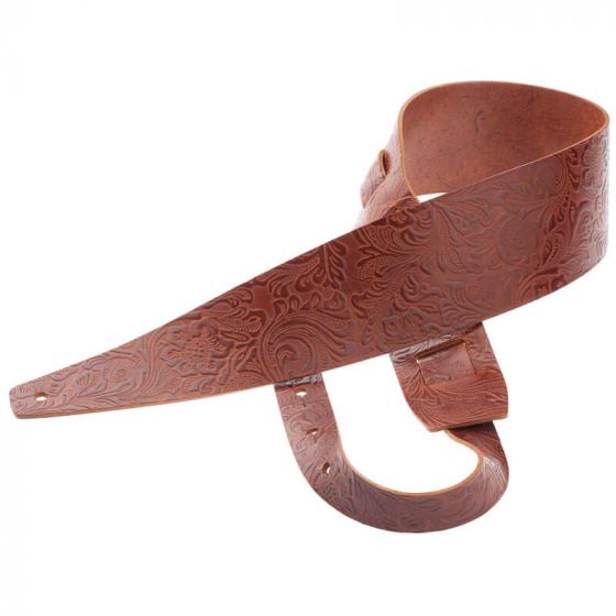 Sangle Holes HC cuir marron embossé Floral 8cm Magrabo