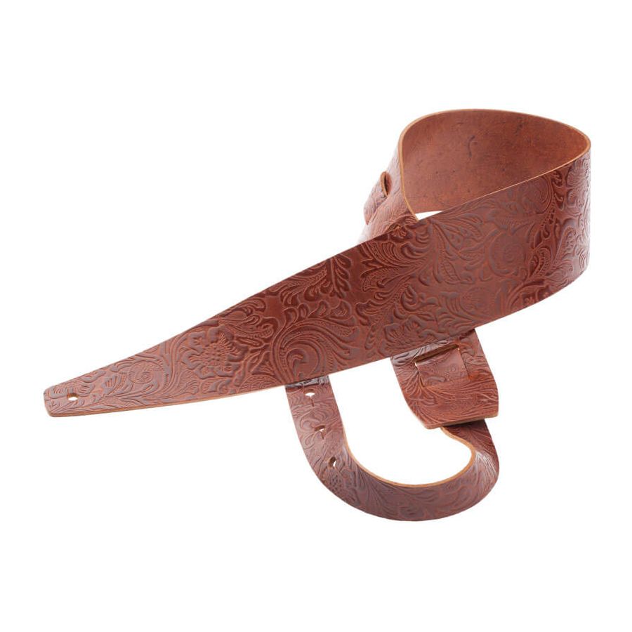 Sangle Holes HC cuir marron embossé Floral 8cm Magrabo