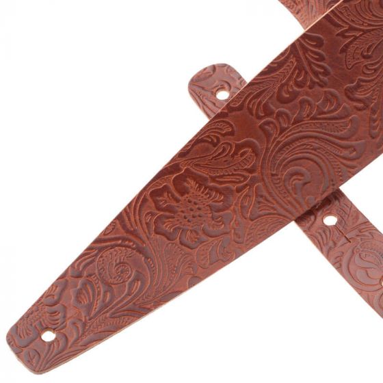 Sangle Holes HC cuir marron embossé Floral 8cm Magrabo