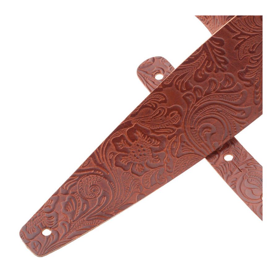 Sangle Holes HC cuir marron embossé Floral 8cm Magrabo