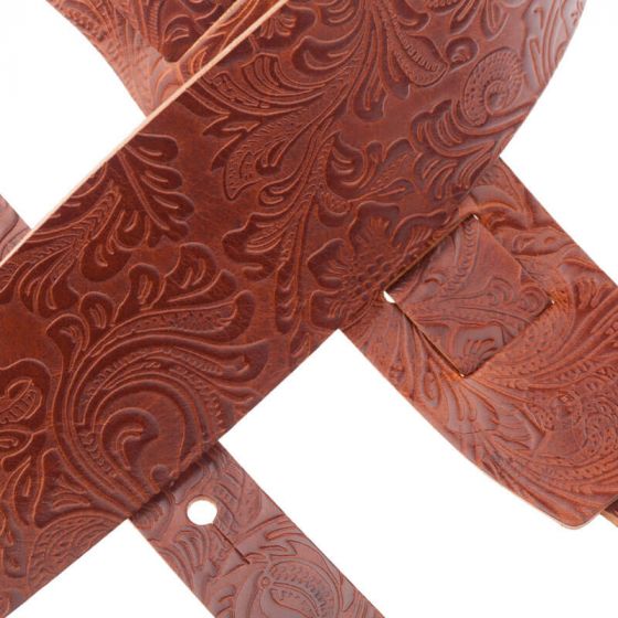 Sangle Holes HC cuir marron embossé Floral 8cm Magrabo