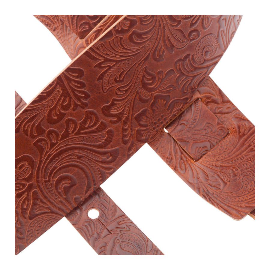 Sangle Holes HC cuir marron embossé Floral 8cm Magrabo