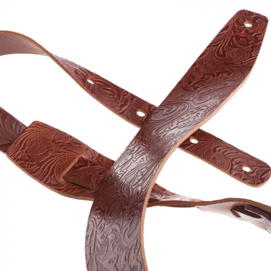 Sangle Holes HC cuir marron embossé Floral 8cm Magrabo