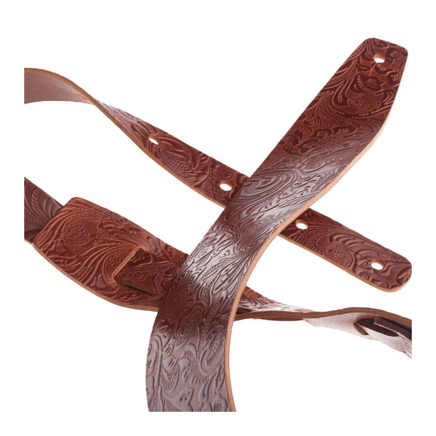 Sangle Holes HC cuir marron embossé Floral 8cm Magrabo