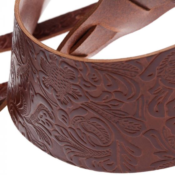 Sangle Holes HC cuir marron embossé Floral 8cm Magrabo