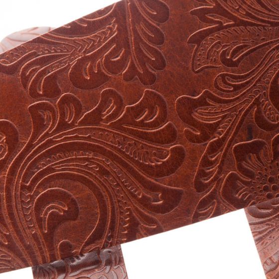 Sangle Holes HC cuir marron embossé Floral 8cm Magrabo