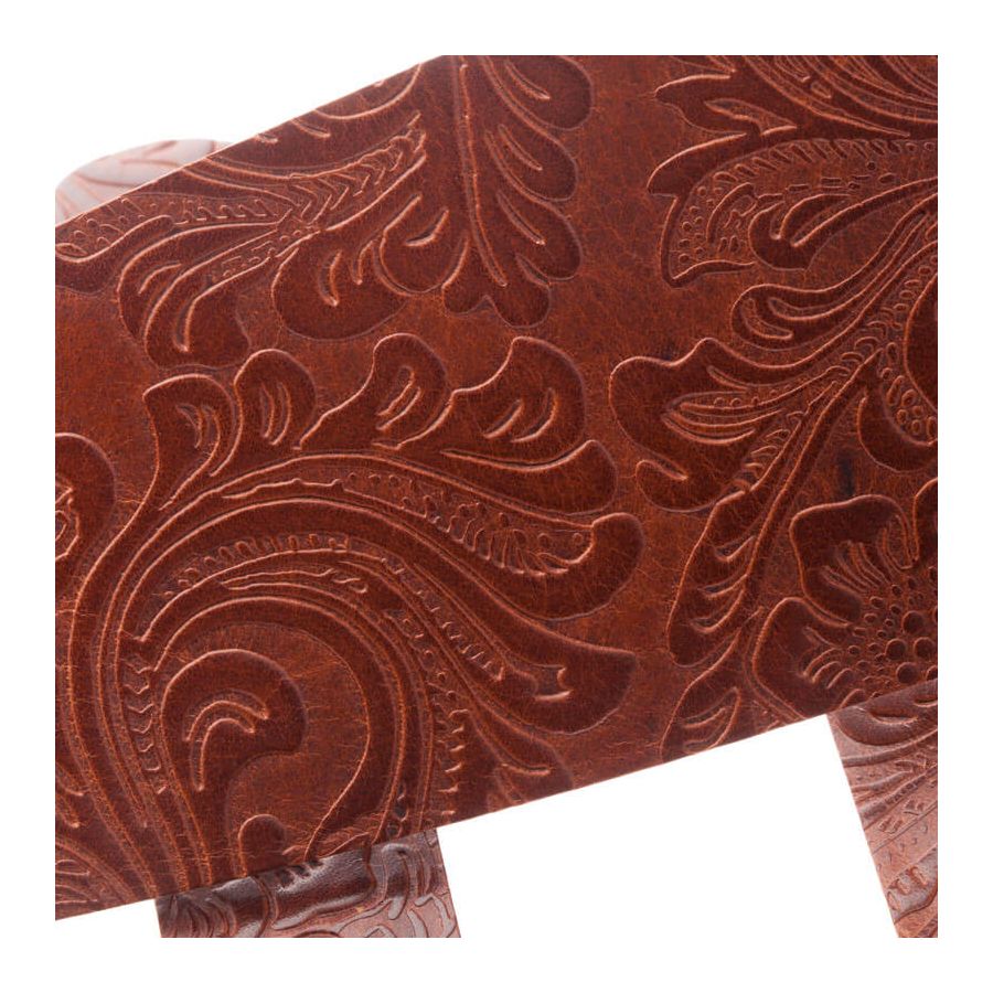 Sangle Holes HC cuir marron embossé Floral 8cm Magrabo