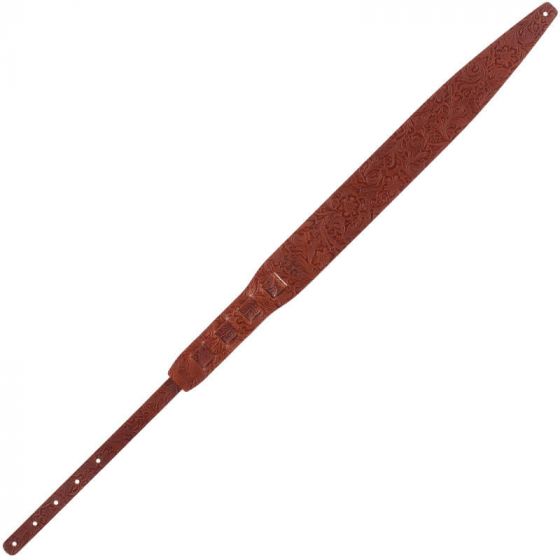 Sangle Holes HC cuir marron embossé Floral 8cm Magrabo