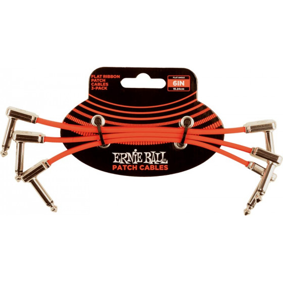 Cables patch - pack de 3 - coudé fin et plat 15 cm rouge 6402 Ernie Ball