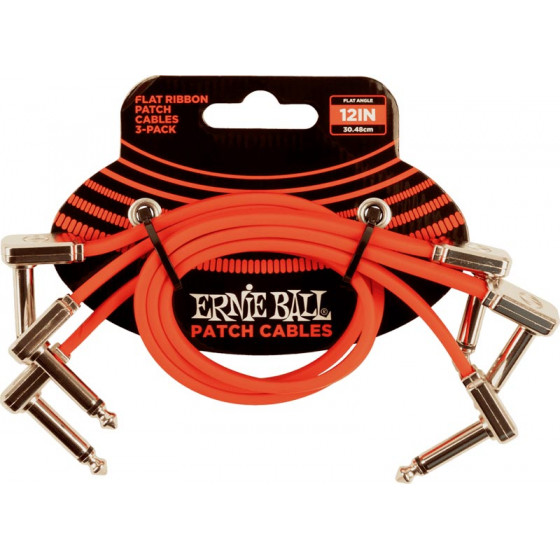 Cables patch - pack de 3 - coudé fin et plat 30 cm rouge 6403 Ernie Ball