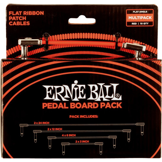 Cables patch - multipack - coudé fin et plat 7,5 à 60 cm rouge 6404 Ernie Ball